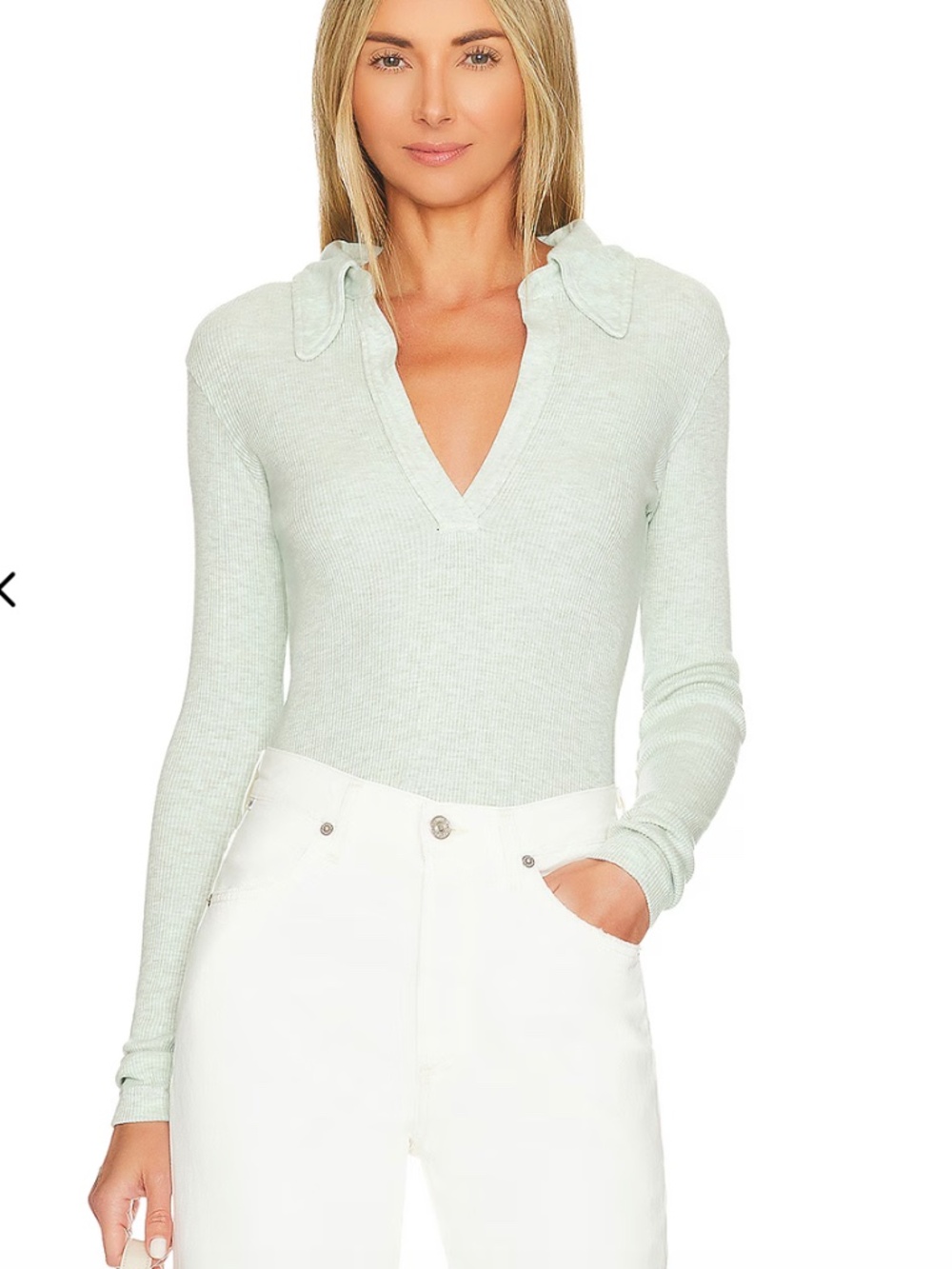 Citizens of Humanity Alba Polo Top Medium Lichen Heather Ribbed Surplice Revolve
